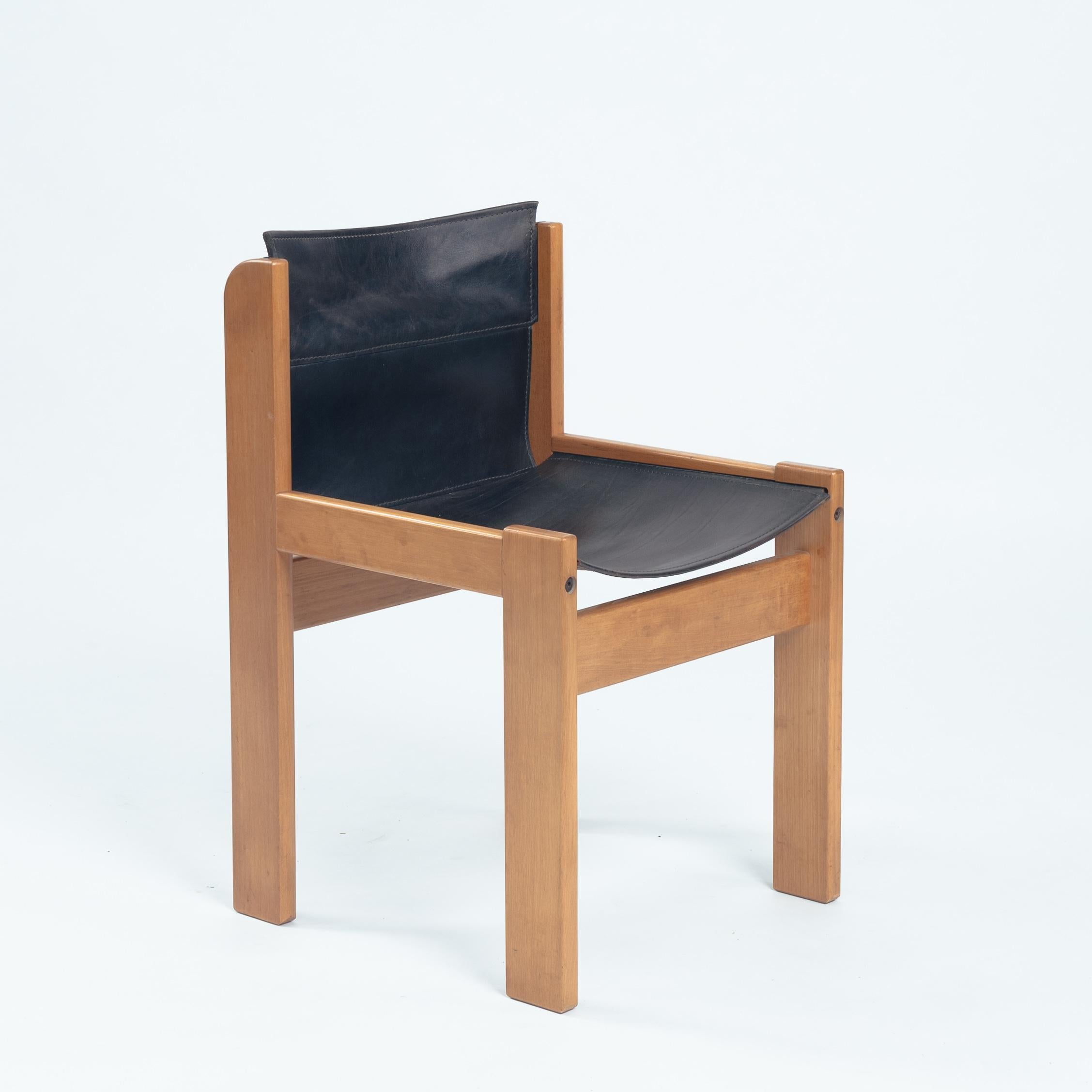 Ibisco Italian hideleather dining sling chairs in black, 1970s 12