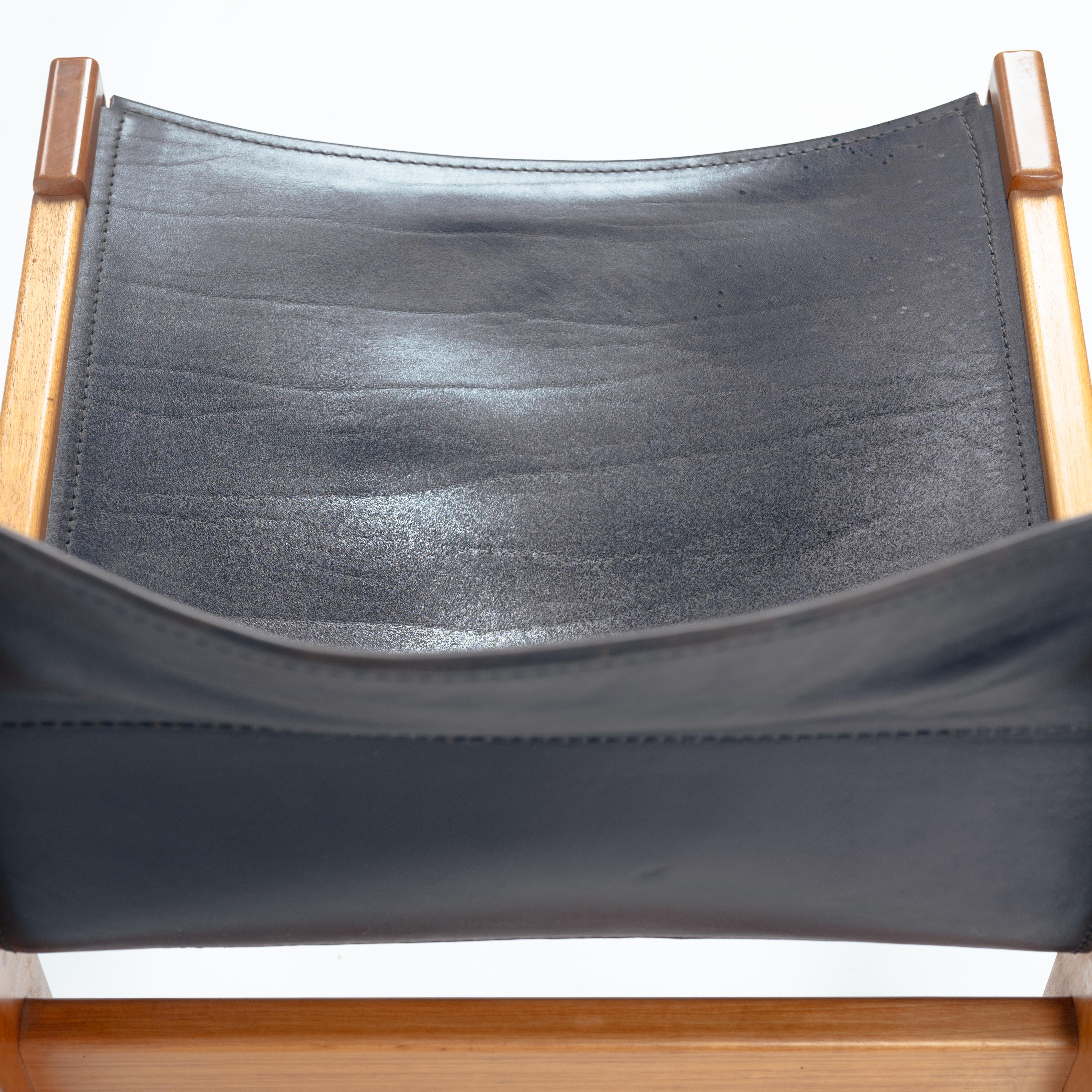 Mid-Century Modern Ibisco Italian hideleather dining sling chairs in black, 1970s
