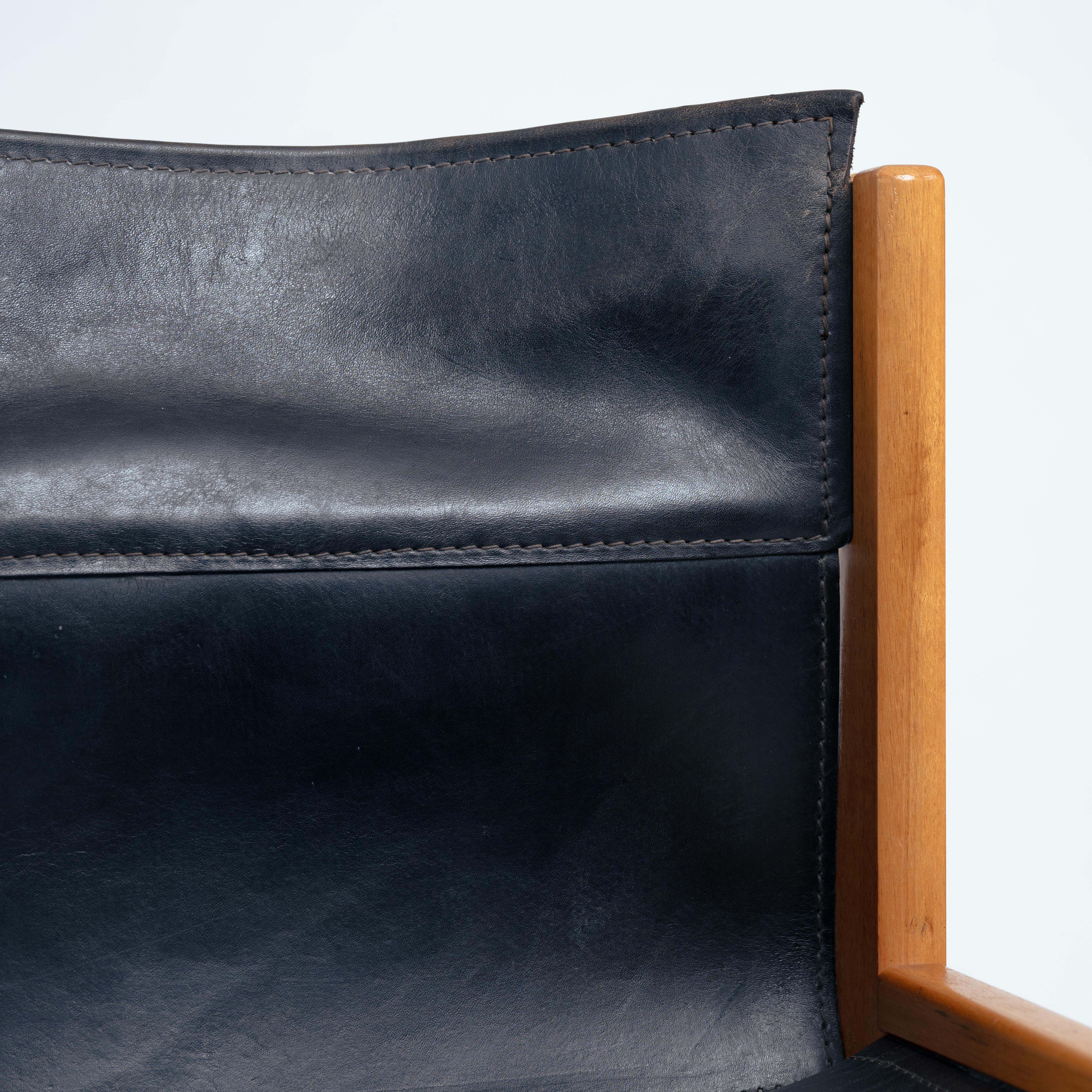 Late 20th Century Ibisco Italian hideleather dining sling chairs in black, 1970s