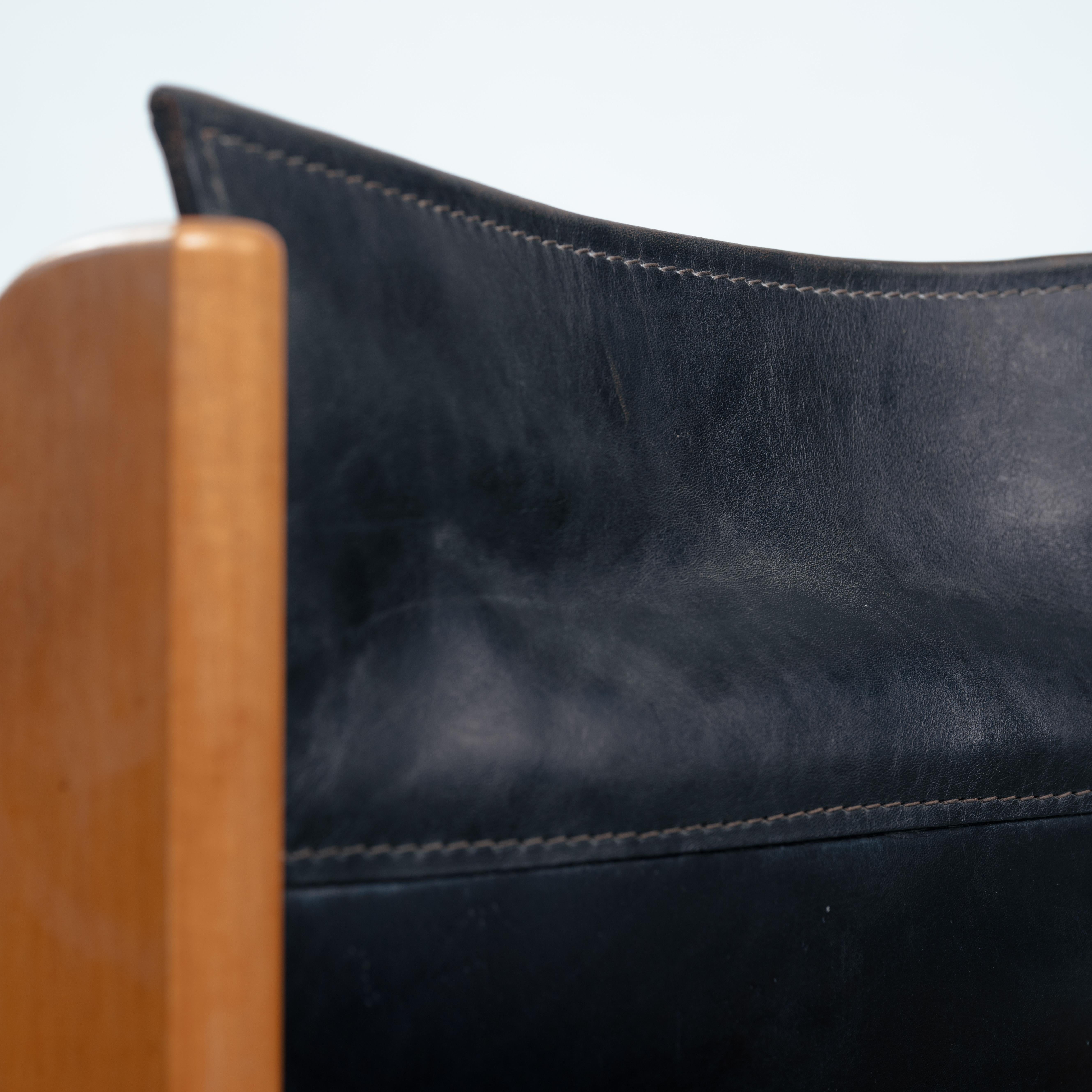 Leather Ibisco Italian hideleather dining sling chairs in black, 1970s