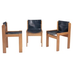 Ibisco Italian hideleather dining sling chairs in black, 1970s