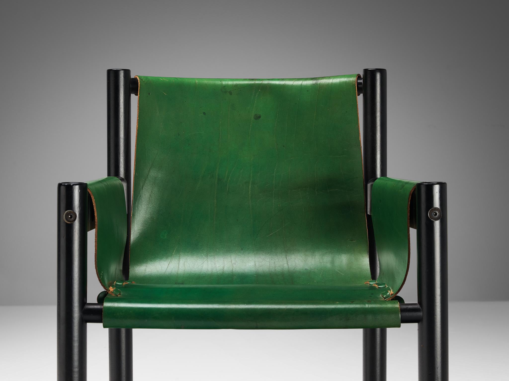 Late 20th Century Ibisco Italian Set of Four Armchairs in Green Leather  For Sale