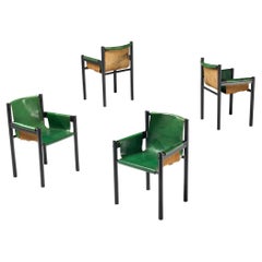 Ibisco Italian Set of Four Armchairs in Green Leather 