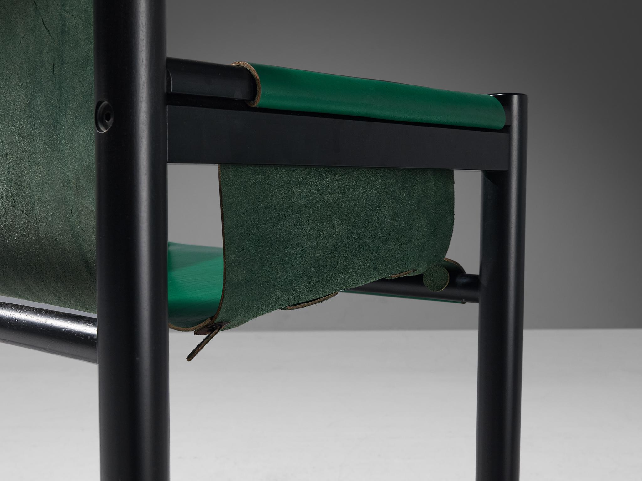 Ibisco Italian Set of Game Table and Four Armchairs in Green Leather 7