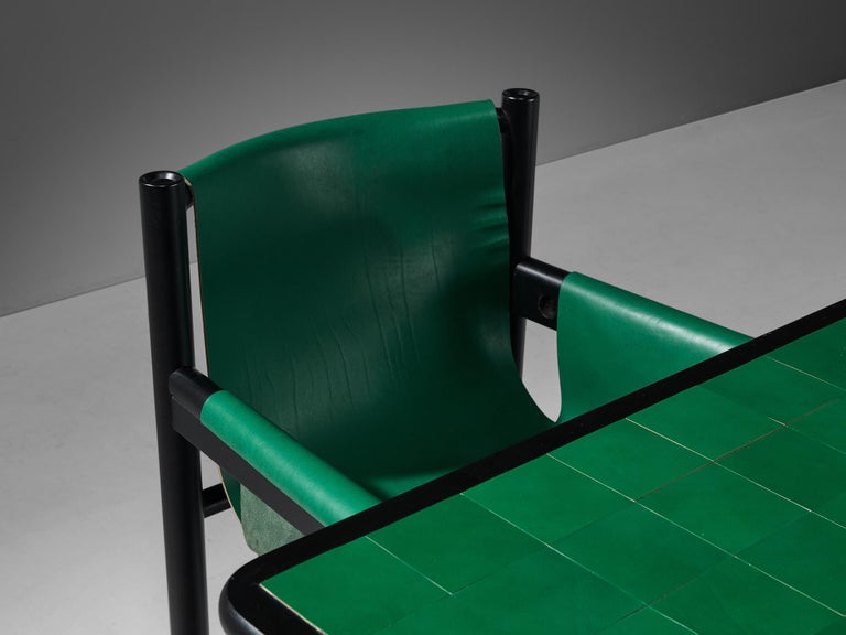 Ibisco Italian Set of Game Table and Four Armchairs in Green Leather 8