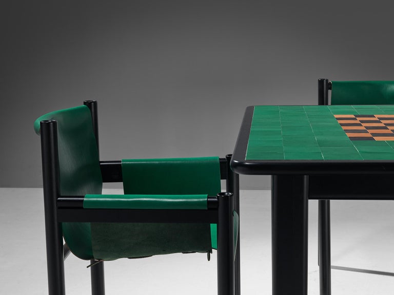 Ibisco Italian Set of Game Table and Four Armchairs in Green Leather 9