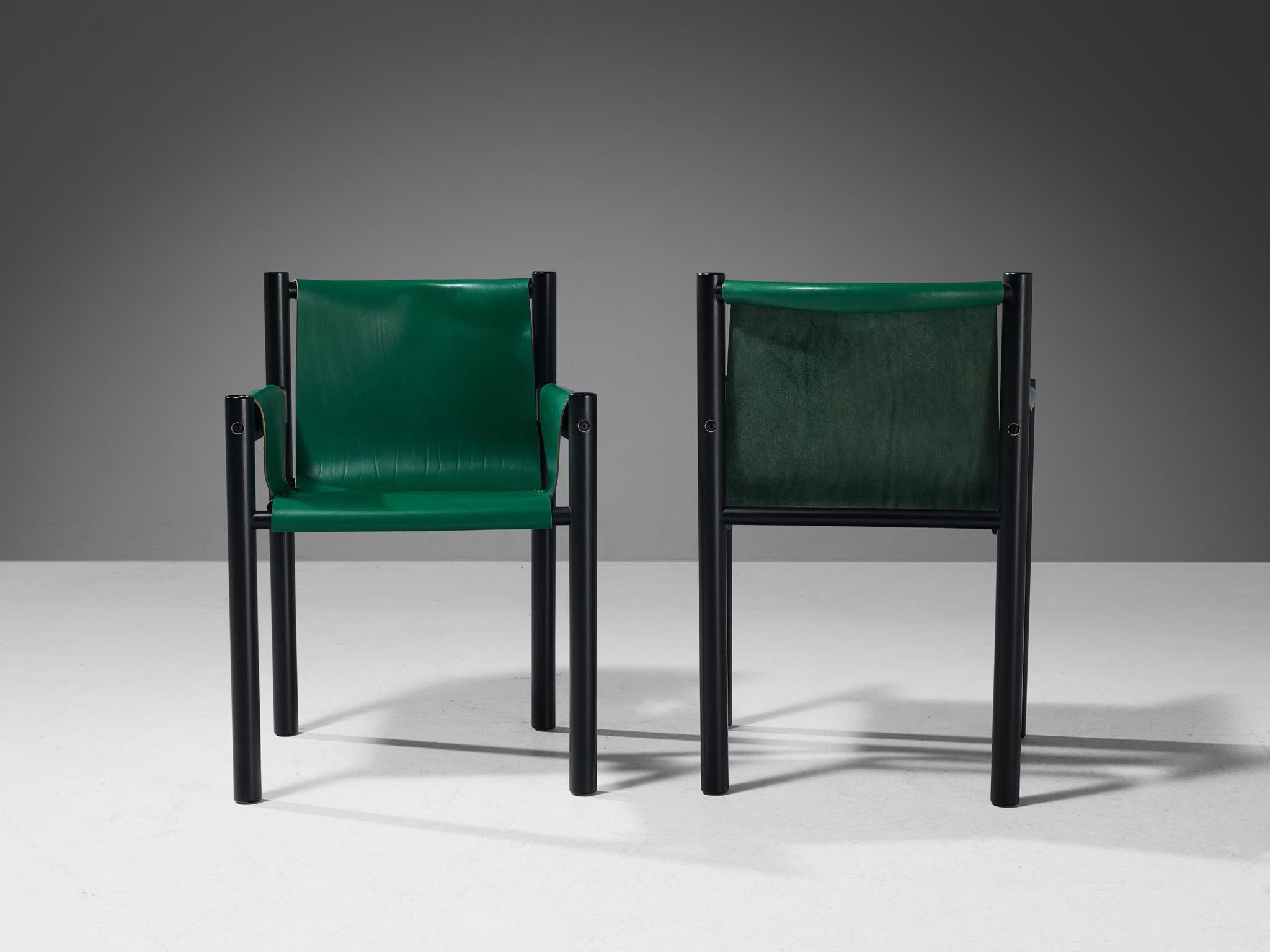 Ibisco Italian Set of Game Table and Four Armchairs in Green Leather 10