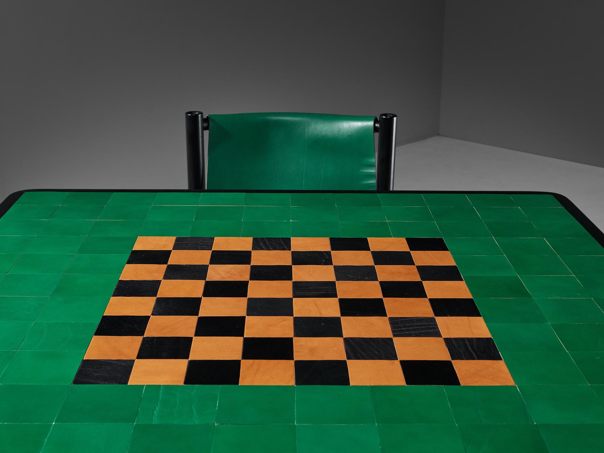 Ibisco Italian Set of Game Table and Four Armchairs in Green Leather In Good Condition In Waalwijk, NL