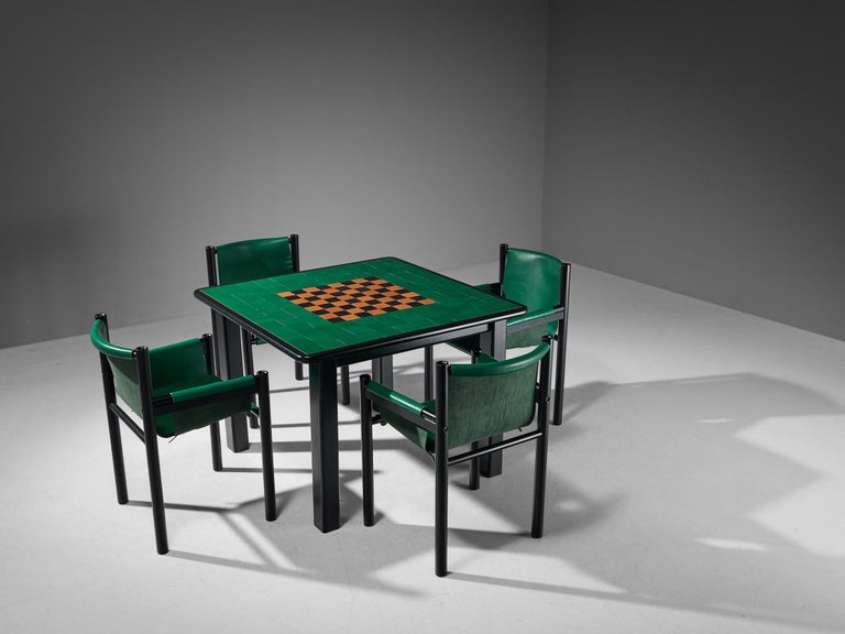 Ibisco Italian Set of Game Table and Four Armchairs in Green Leather 1