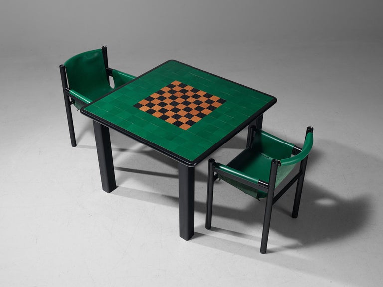 Ibisco Italian Set of Game Table and Four Armchairs in Green Leather 4