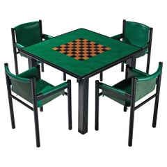 Ibisco Italian Set of Game Table and Four Armchairs in Green Leather