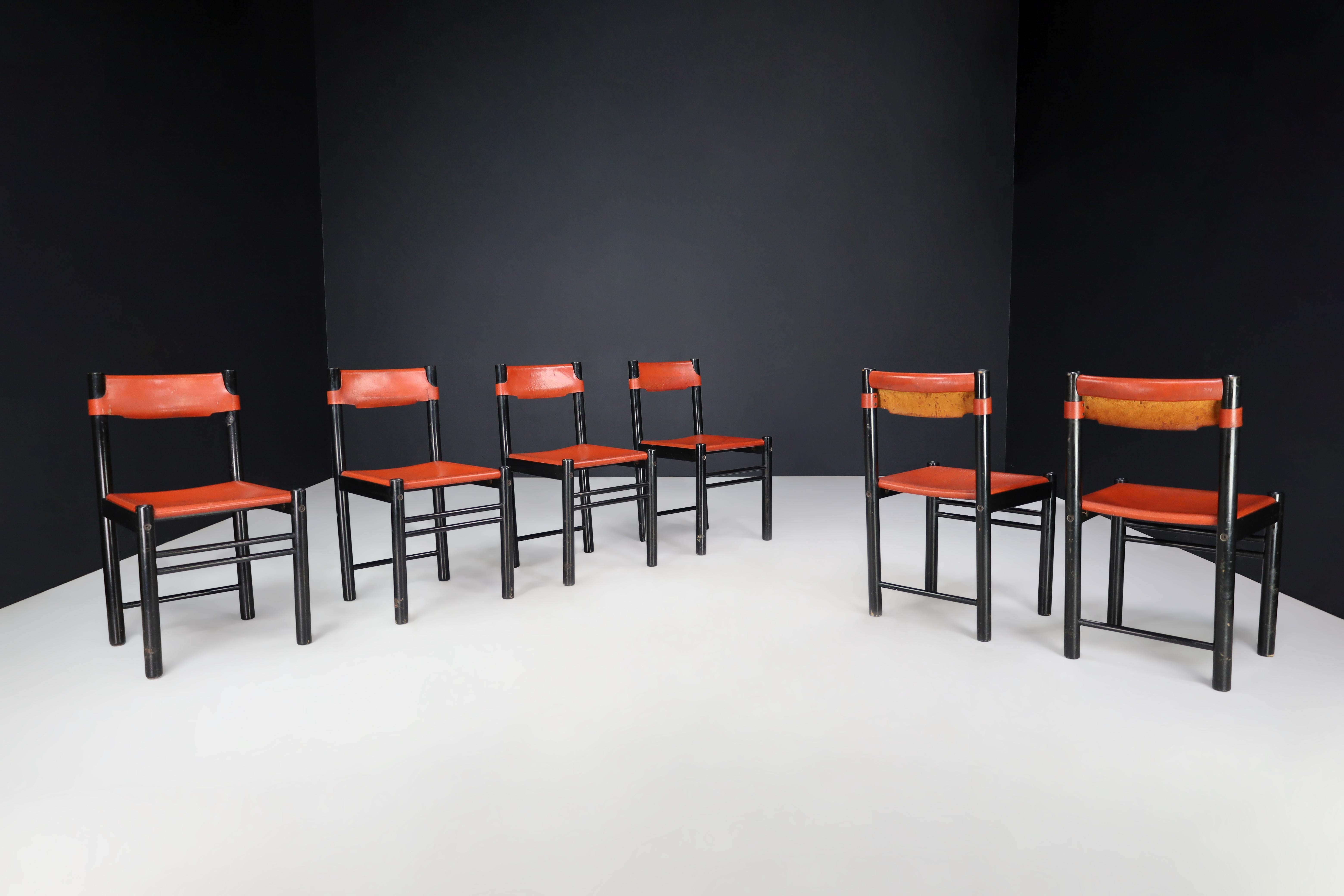 Ensemble de six chaises de salle à manger Ibisco Sedie en cuir cognac patiné, Italie  en vente 4