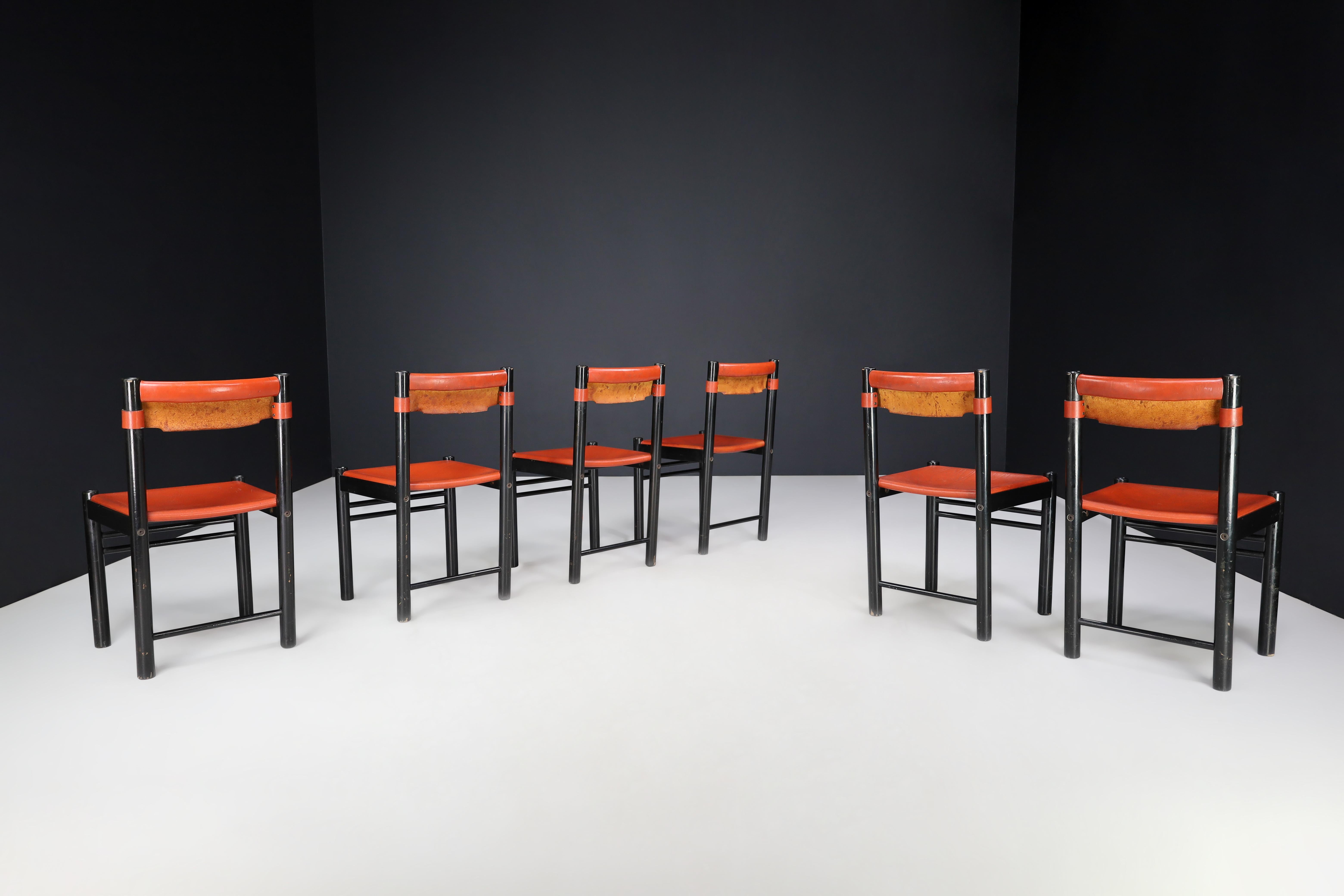 Ensemble de six chaises de salle à manger Ibisco Sedie en cuir cognac patiné, Italie  en vente 5