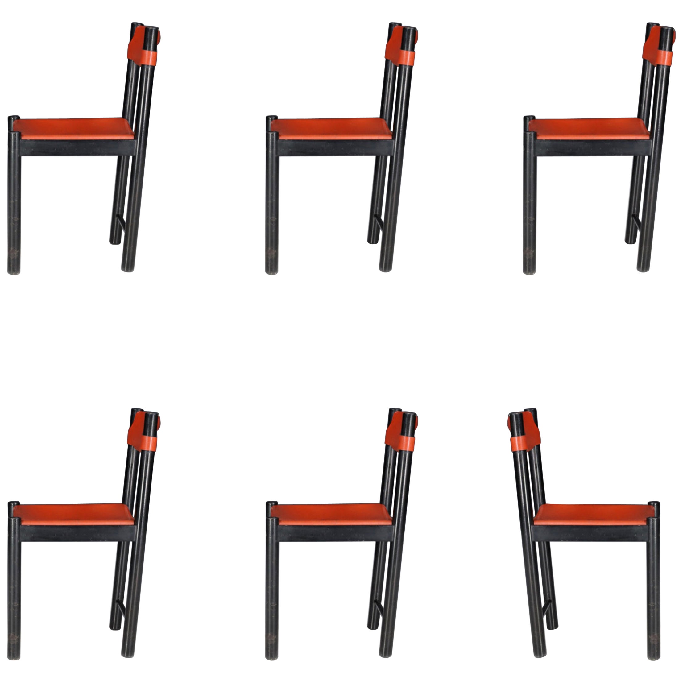 Ibisco Sedie-Set aus sechs Esszimmerstühlen mit patiniertem cognacfarbenem Leder, Italien im Angebot