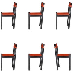 Ibisco Sedie-Set aus sechs Esszimmerstühlen mit patiniertem cognacfarbenem Leder, Italien