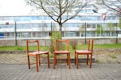 IBISCO Sedie Vintage Mid- Century Cognac Dining Leather Chair Set of 3