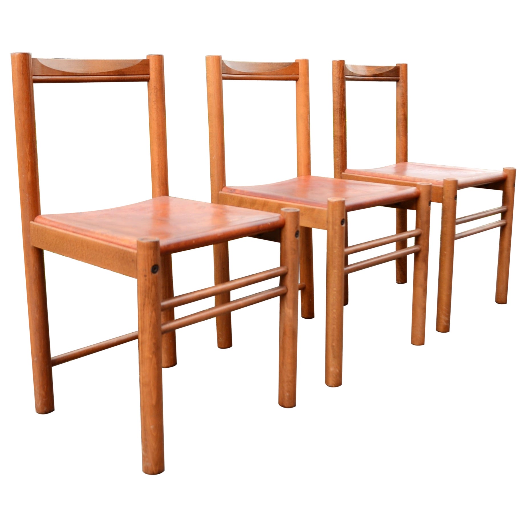 IBISCO Sedie Vintage Mid- Century Cognac Dining Leather Chair Set of 3