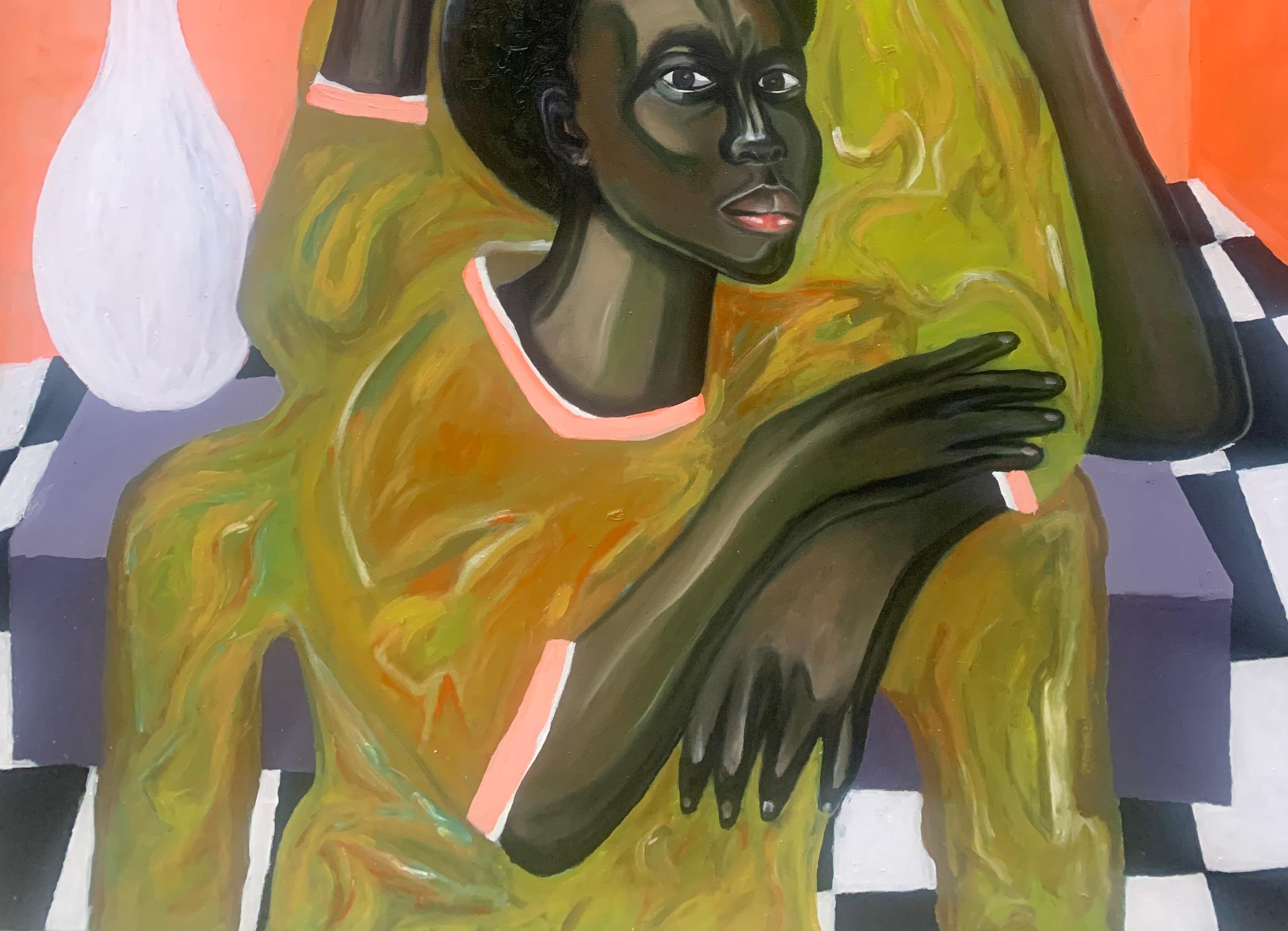 Eternal Entwined - 21e siècle, Contemporain, Figuratif, Femmes, Amour, Moderne - Marron Animal Painting par Ibitoye Emmanuel