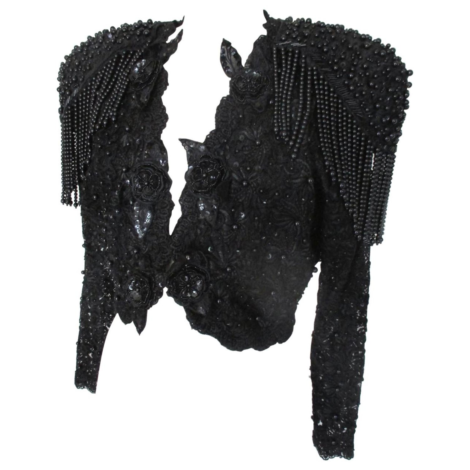 Ibiza Black Embroidered Beaded Bolero Jacket at 1stDibs