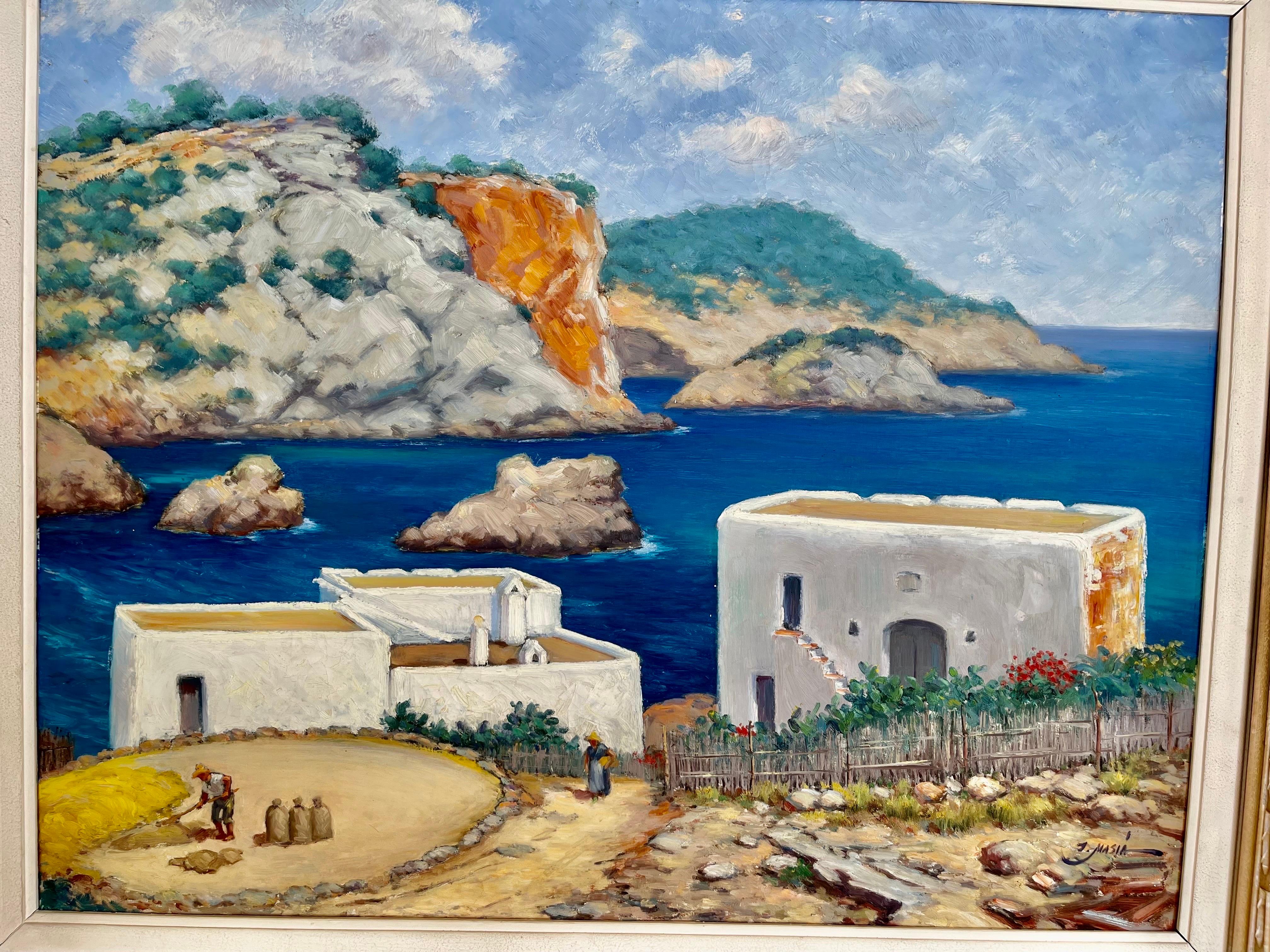 Mid-Century Modern IBIZA oil painting canvas by J.Masia 1959 , Spain  For Sale