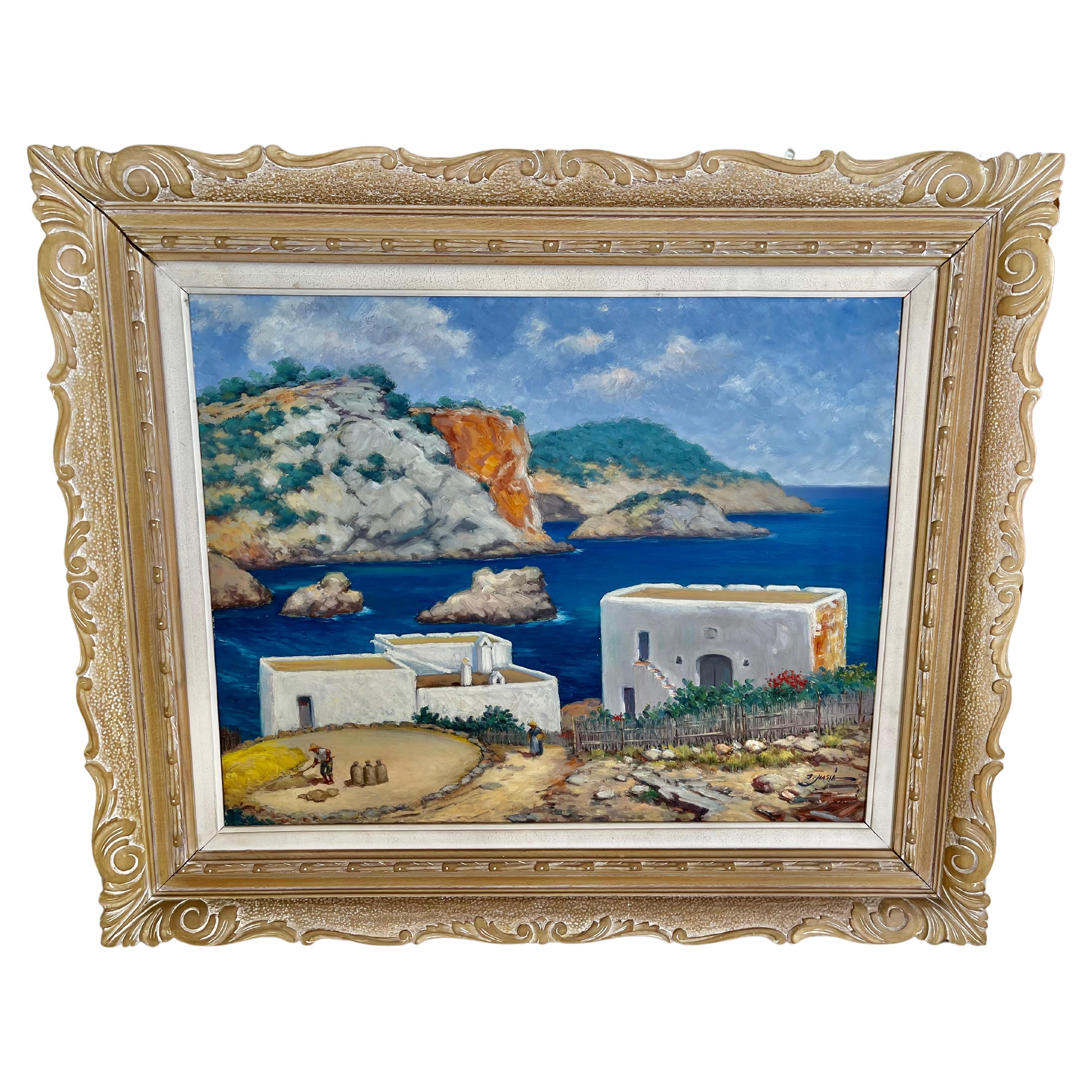 IBIZA oil painting canvas by J.Masia 1959 , Spain  For Sale