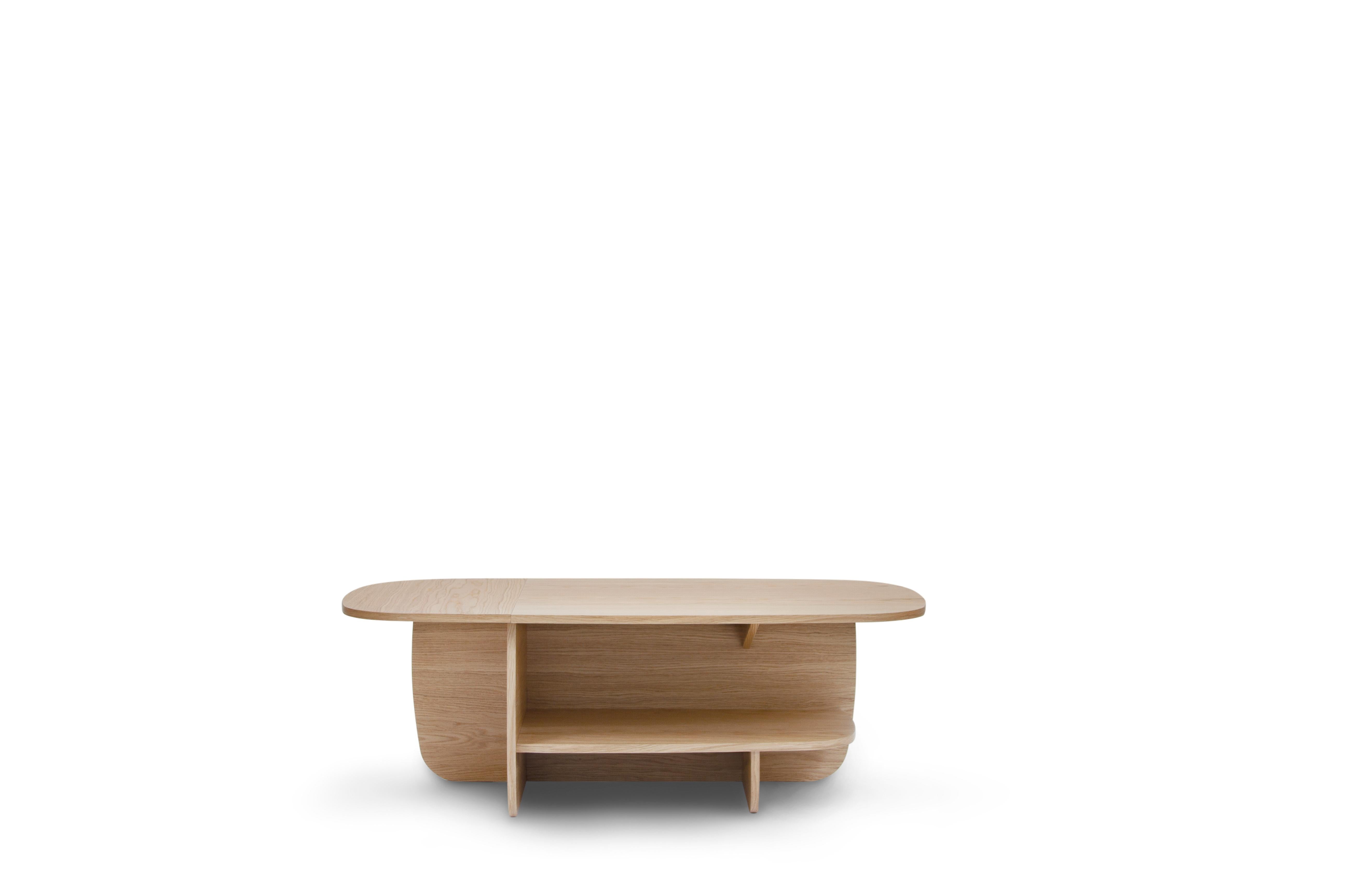 Contemporary Ibon L coffee table with storage · White pigmented oak For Sale