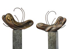 "Chrysalis" Bronze and Marble sculpture 19" x 15" in by Ibrahim Abd Elmalak