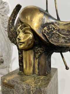 "Enigma" Bronze and Marble Sculpture 25" x 13" in by Ibrahim Abd Elmalak