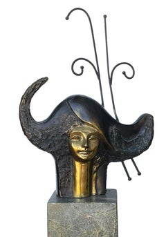 "Enigma" Bronze and Marble sculpture 25" x 13" in by Ibrahim Abd Elmalak