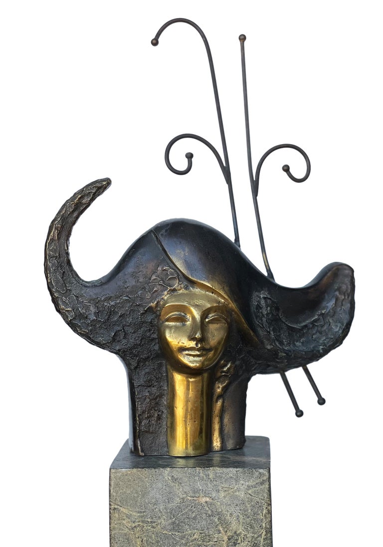 Ibrahim Abd Elmalak "Enigma" Sculpture en bronze et marbre 25"" x 13