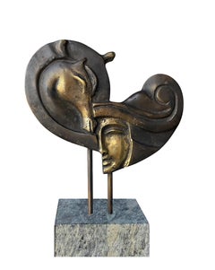 "Amour des chevaux" Sculpture en bronze et marbre 16" x 7" pouces par Ibrahim Abd Elmalak