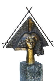 "Pyramisa" Bronze and Marble sculpture 23" x 14.5" in by Ibrahim Abd Elmalak
