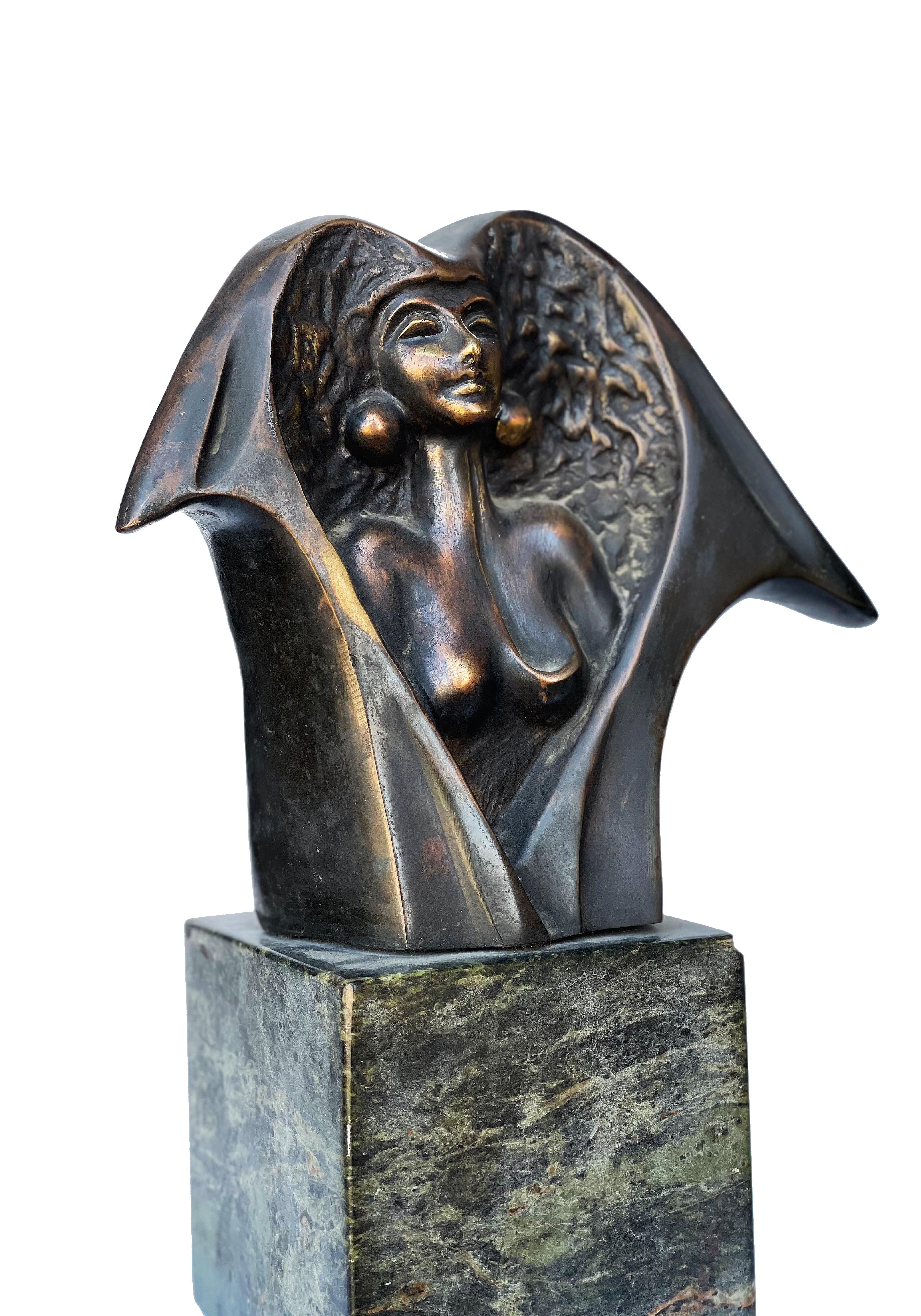 "Renaissance" Sculpture en bronze et marbre 13"" x 9"" pouces par Ibrahim Abd Elmalak