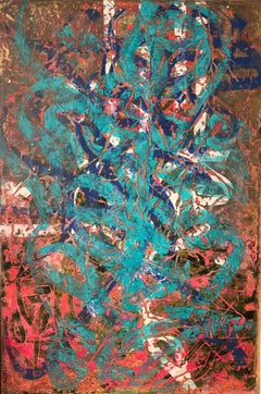 "Abstrakte Kalligraphie 1" Abstraktes Gemälde 59" x 39" in von Ibrahim Khatab