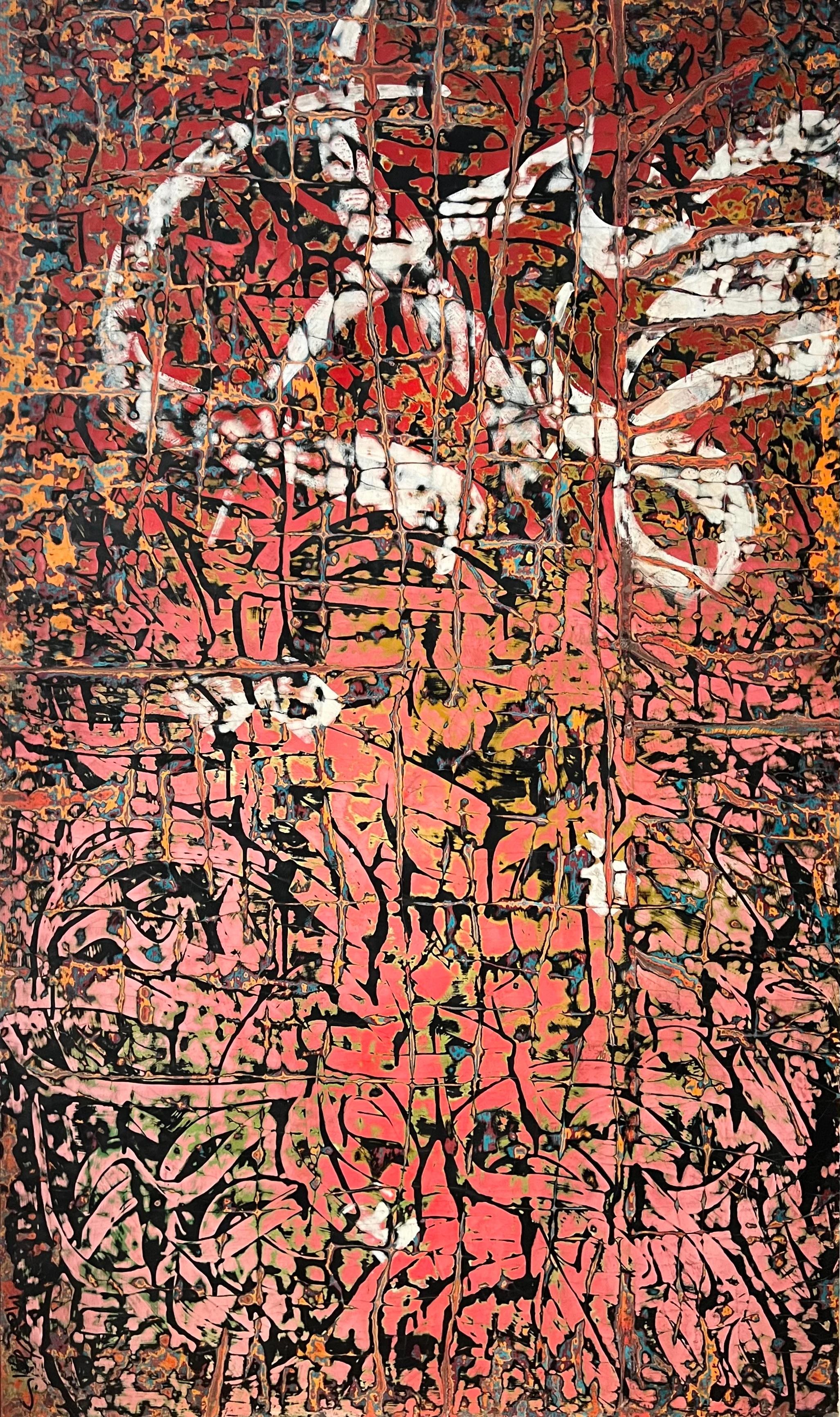 "Calligrafia astratta 1.23" Pittura su legno 59" x 35" pollici di Ibrahim Khatab