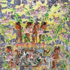"Bas Relief II" Peinture 59" x 59" pouces par Ibrahim Khatab