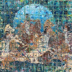 Blue Moon, peinture abstraite technique mixte de 59" x 59" pouces par Ibrahim Khatab