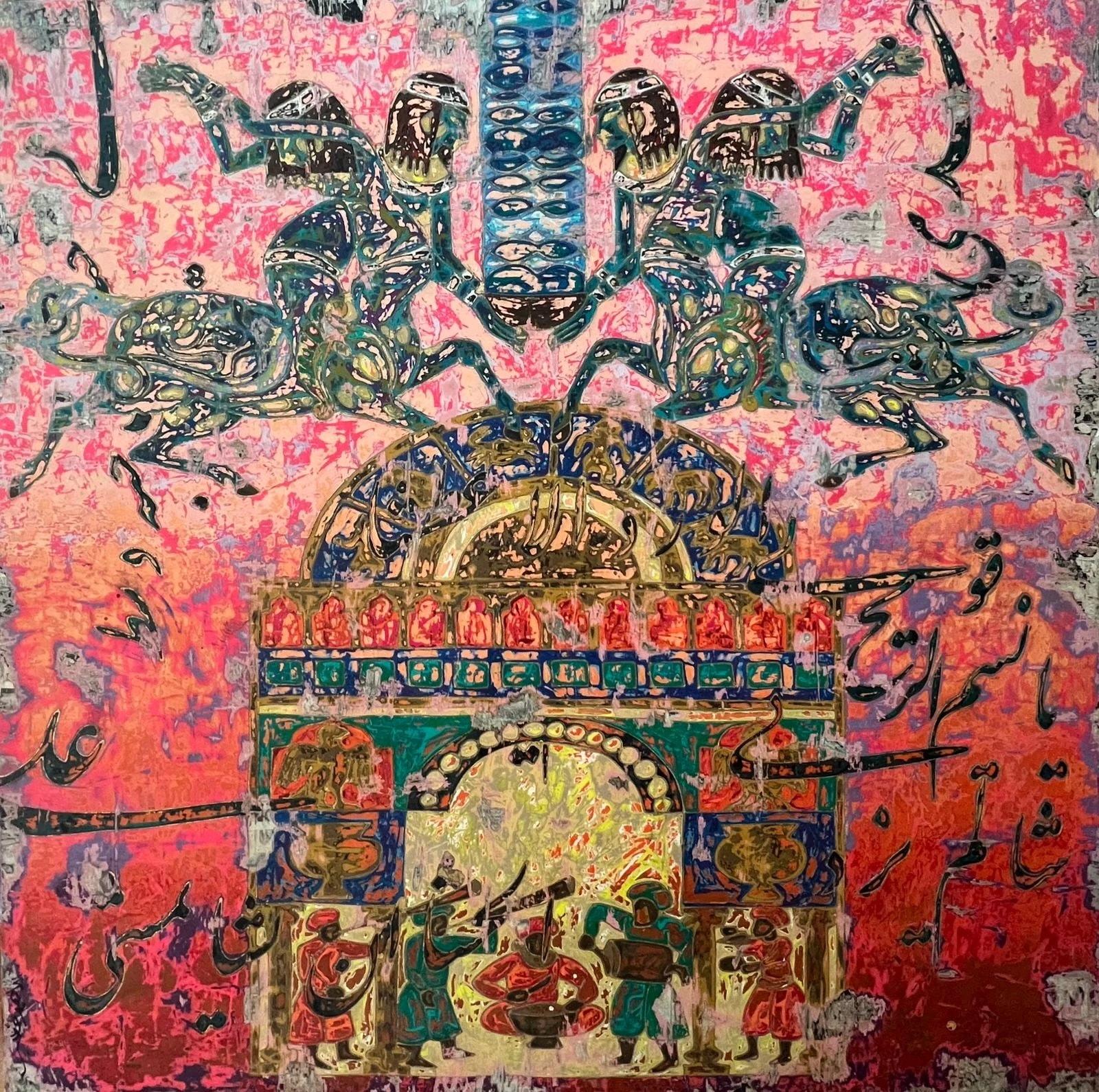 "Centaurs" Abstract Mixed Media Painting 59" x 59" inch by Ibrahim Khatab

Ibrahim Khatab was born in Cairo 1984, works as a co-teacher in Cairo University, he mixes between painting, video art and installation in his artworks. He started since his