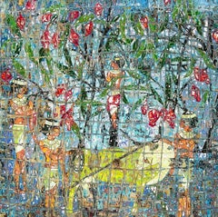 Peinture abstraite technique mixte de 59" x 59" pouces par Ibrahim Khatab