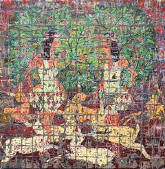 "Fruits of Heaven" Peinture abstraite technique mixte 59" x 59" pouces par Ibrahim Khatab