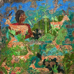 "Gazelles" Abstract Painting 39" x 39" inch by Ibrahim Khatab