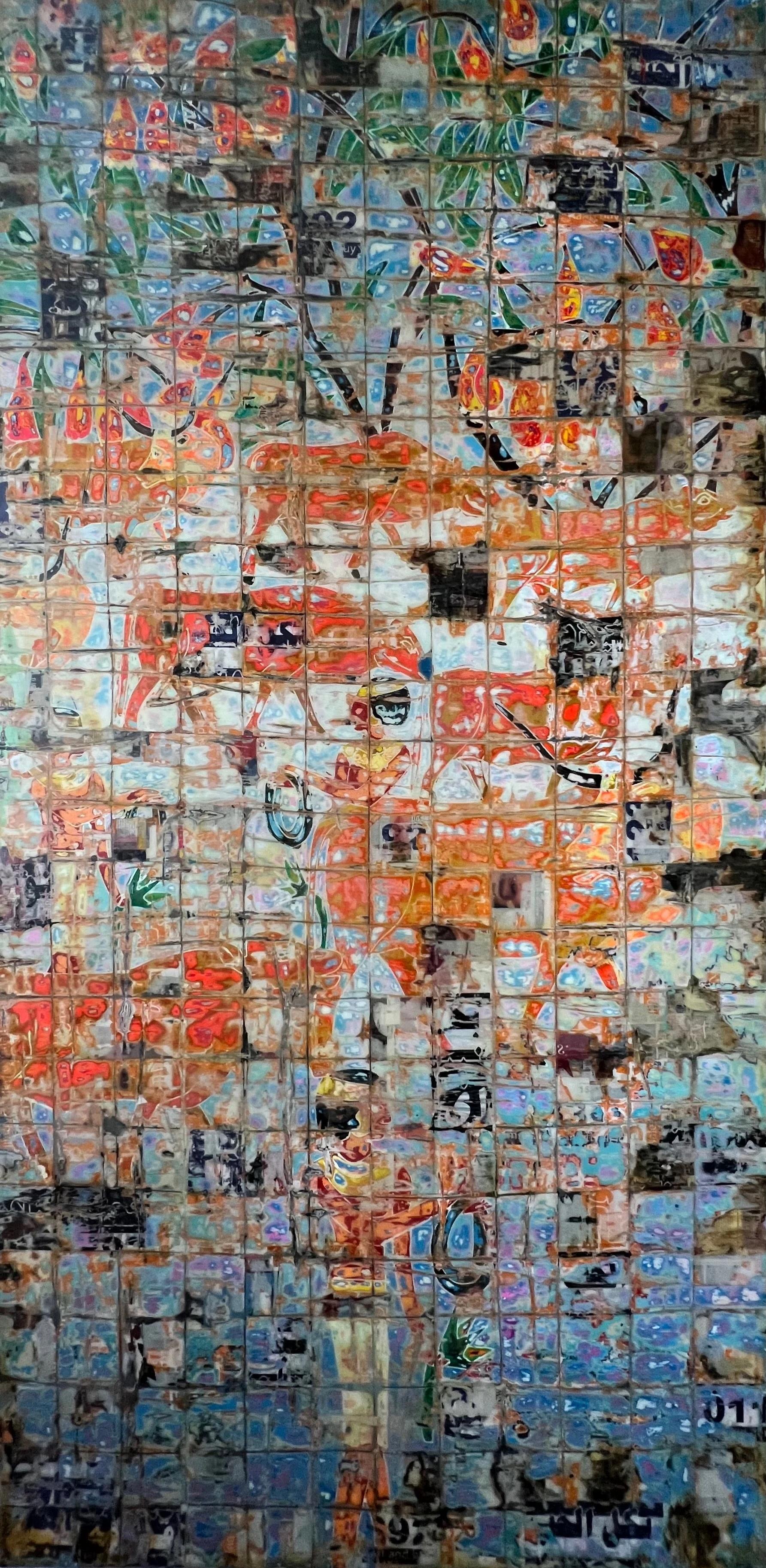 "Delta del Nilo I" Pittura astratta a tecnica mista di 96" x 48" pollici di Ibrahim Khatab