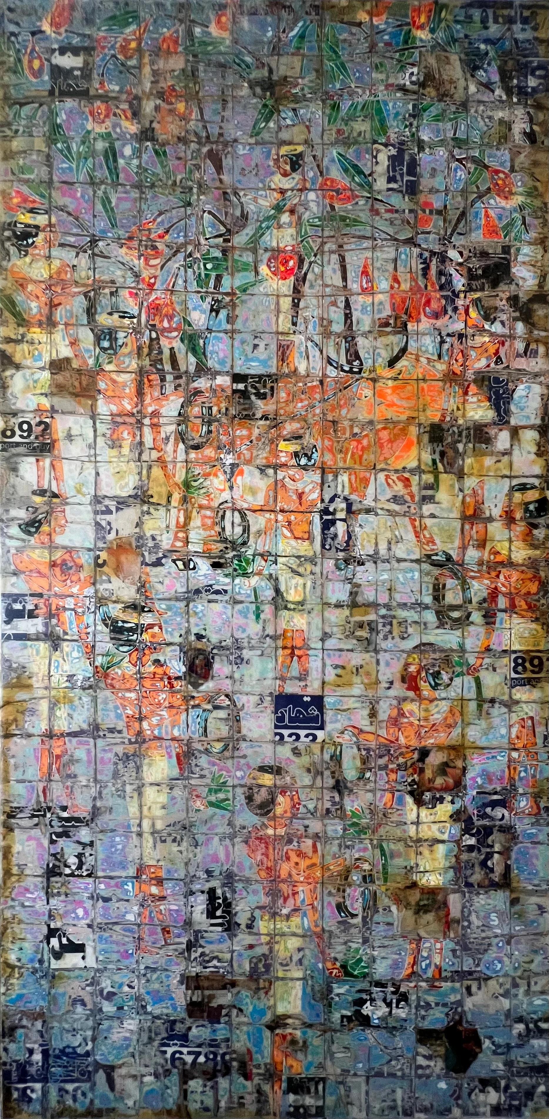 "Delta del Nilo II" Pittura astratta a tecnica mista da 96" x 48" pollici di Ibrahim Khatab