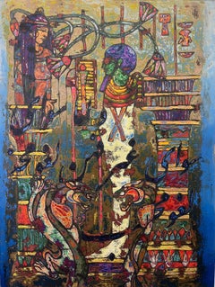 Abstraktes Gemälde „Pharaoh's Crypt“ 59" x 43" in von Ibrahim Khatab