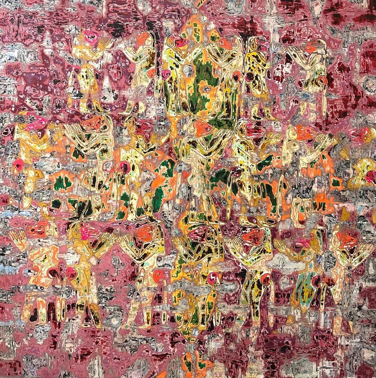 Abstraktes Gemälde „Procession“ in Mischtechnik 59" x 59" Zoll von Ibrahim Khatab

Ibrahim Khatab wurde 1984 in Kairo geboren, arbeitet als Co-Dozent an der Universität Kairo und mischt in seinen Werken Malerei, Videokunst und Installation. Er