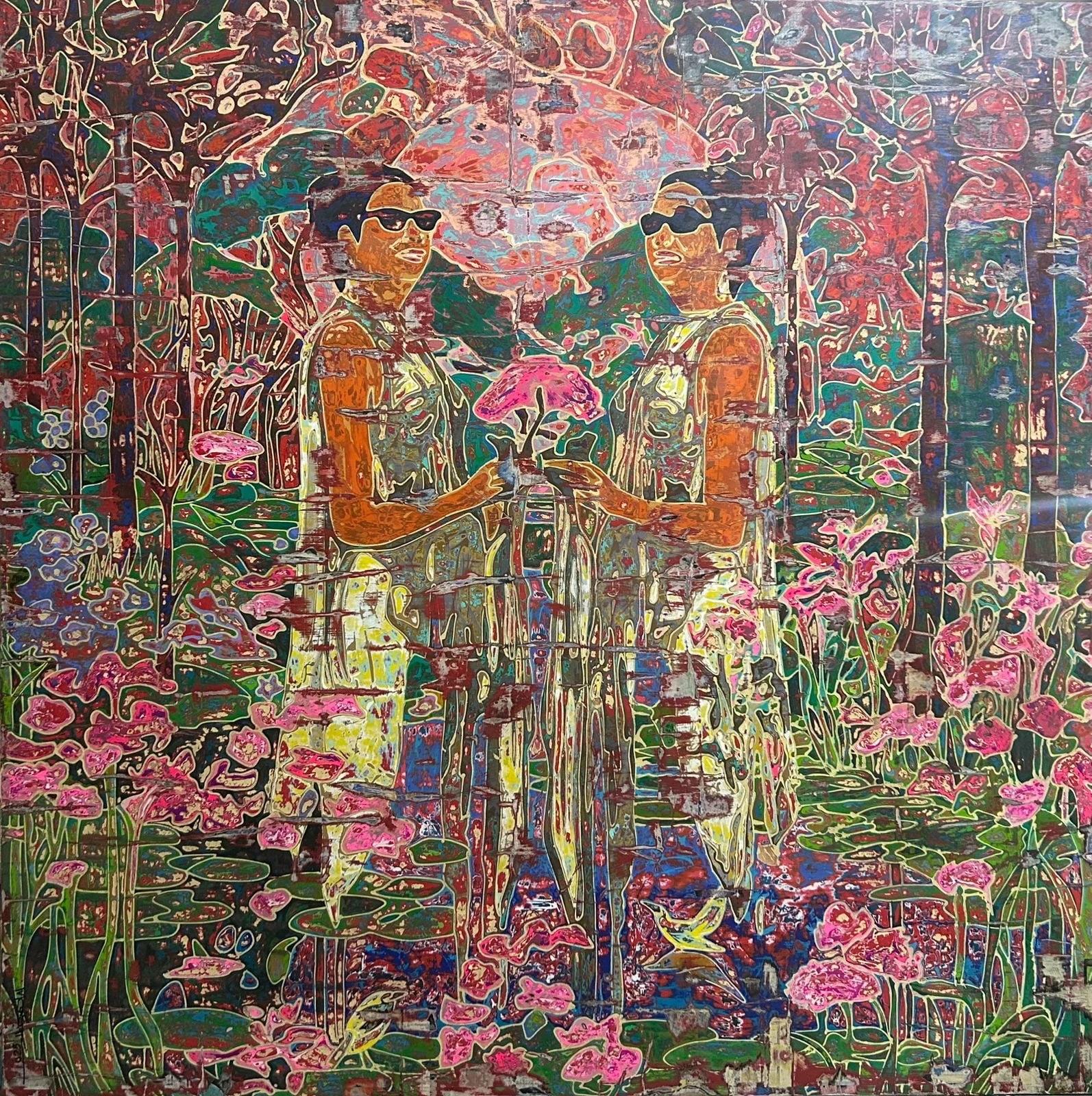 "Star of the Orient" Abstrakte gemischte Medien Malerei 59 x 59 von Ibrahim Khatab

Ibrahim Khatab wurde 1984 in Kairo geboren, arbeitet als Co-Dozent an der Universität Kairo und mischt in seinen Werken Malerei, Videokunst und Installation. Er
