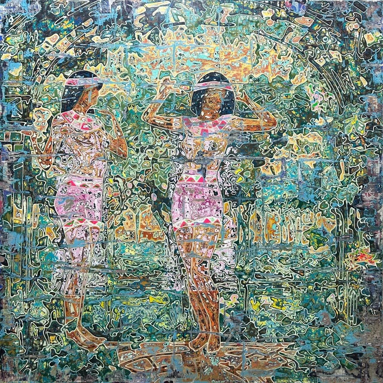 "Sway" Peinture abstraite Mixed Media 59" x 59" pouces par Ibrahim Khatab