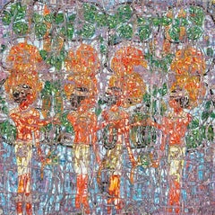 « The Binding », peinture abstraite technique mixte de 59" x 59" pouces par Ibrahim Khatab