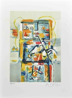Robot - Litografia di Ibrahim Kodra - 1980s
