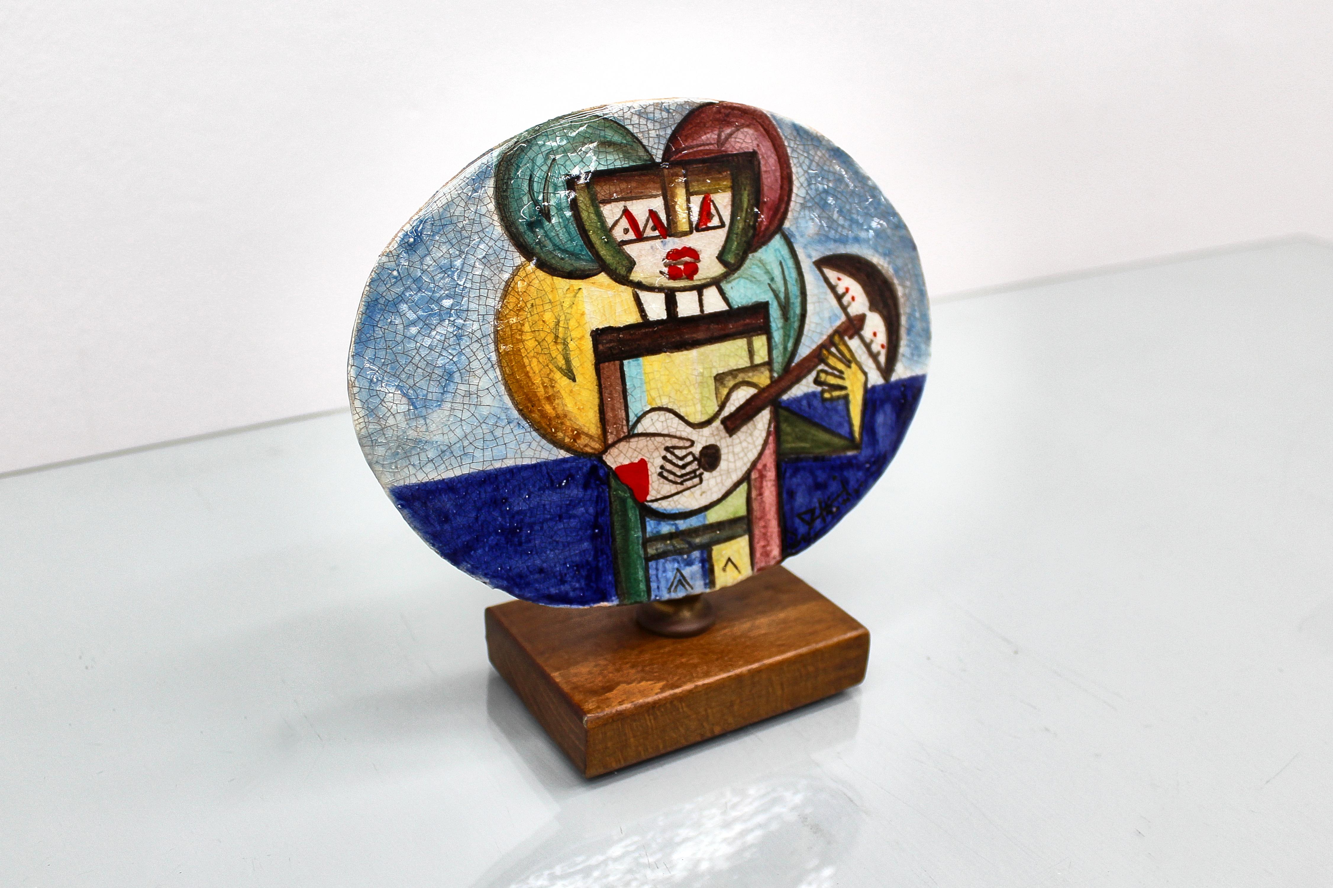 Ibrahim Kodra für Ceramiche Rossicone glänzende glasierte Keramikskulptur 70er Jahre Italien (Handbemalt) im Angebot